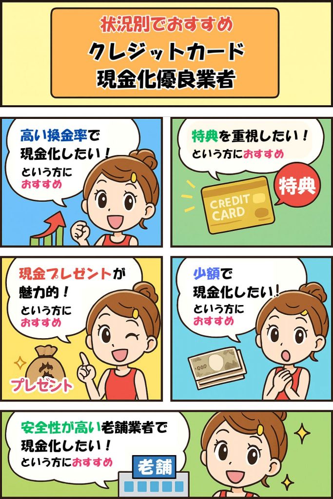状況別でおすすめクレジットカード現金化優良業者