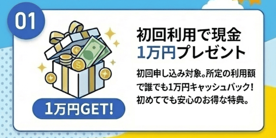 初回利用で現金1万円プレゼント
