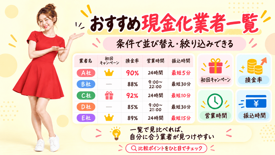 おすすめ現金化業者一覧